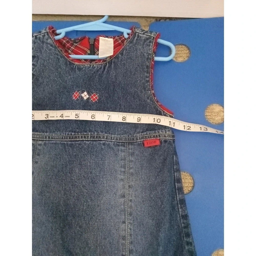 Izod Toddler Girls Jean Jumper Dress Size 4T Sleeveless Denim Jumper Plaid‎ Blue